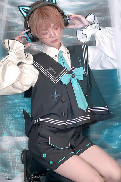 Cyber-Prince-Weste + Hemd + Kurze Hose + Krawatte