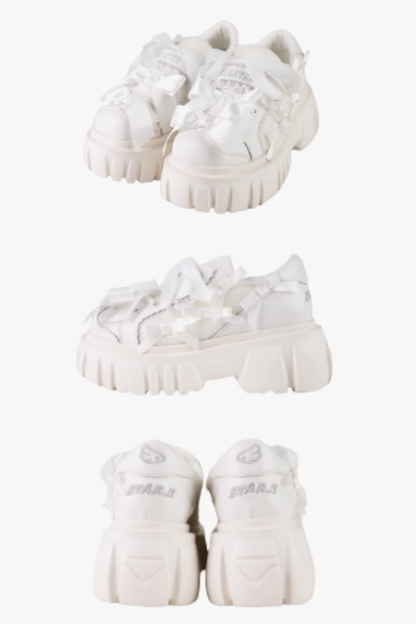 【12月8日予約締切】ブラックホワイトリボンエンジェルプラットフォームパンクサブカルスニーカー