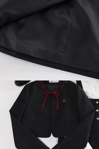 Karo-Collegejacke + Trägerrock + Hemd