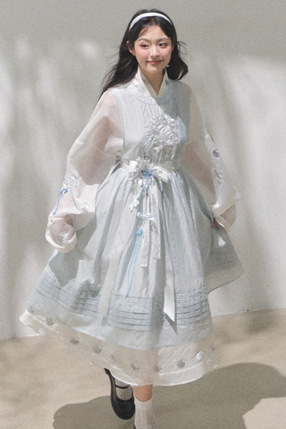 ピュアホワイトチャイナドレス+カバーエプロン+ベルト