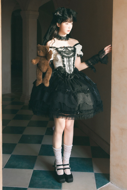 Moon River Lolita Puff Sleeve Top + Vest + Skirt