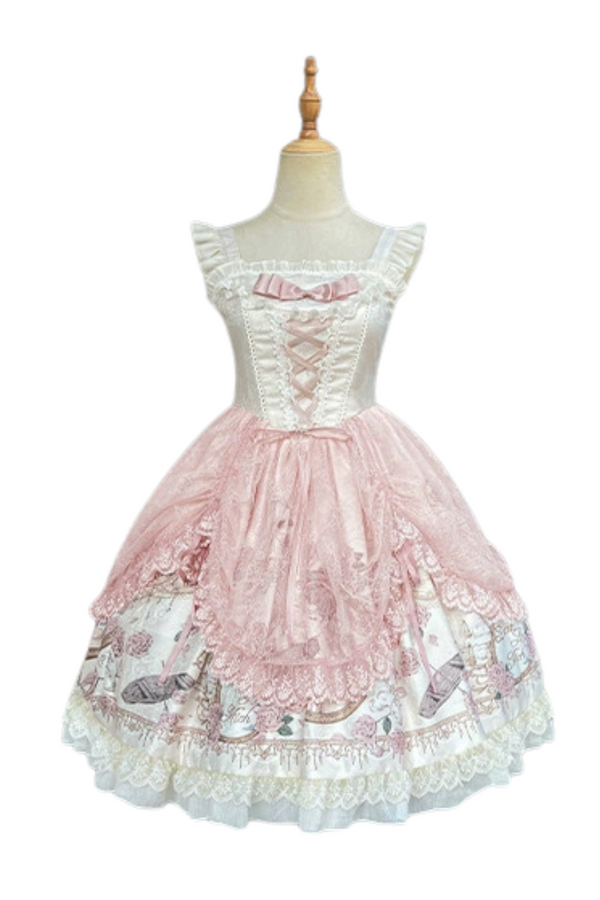 Daily Color Sweet Princess Jumper Skirt + Lace Doll Shirt