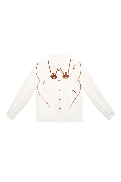 ステッチレトロコントラストホワイトシャツ