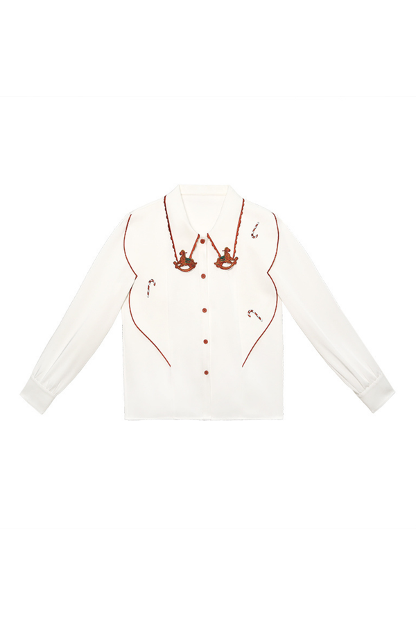 ステッチレトロコントラストホワイトシャツ