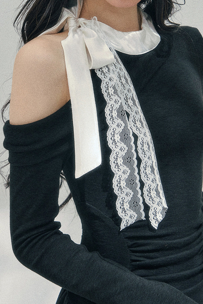 フレンチレースオフショルダードレス