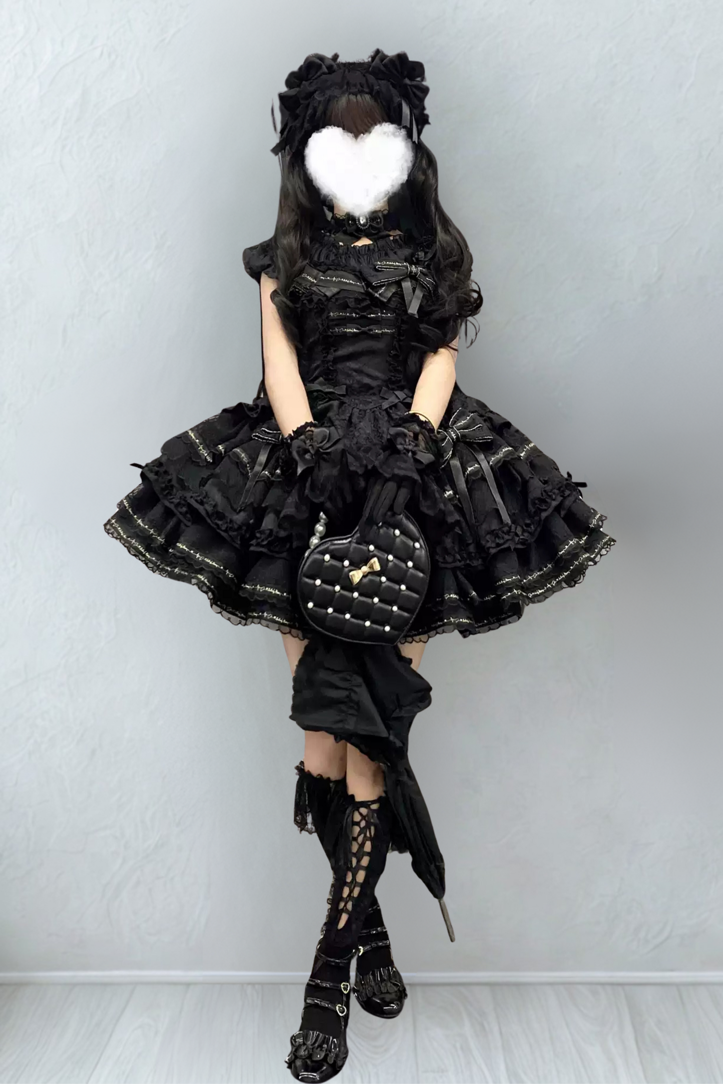 Tricolor dark gothic ribbon dress + accessories