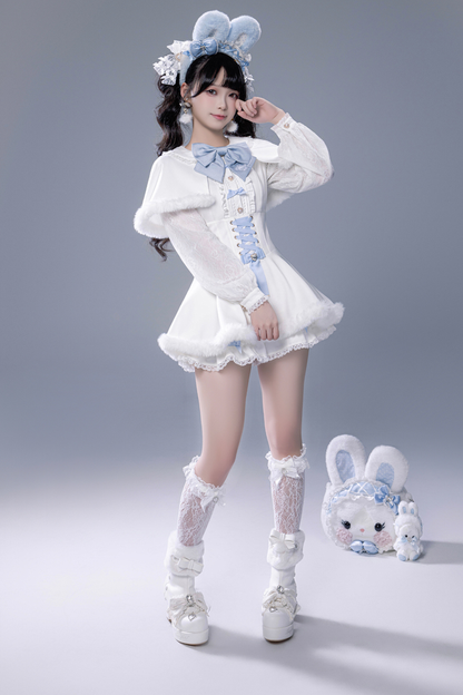 Fluffy cute cape + top + pants + brooch