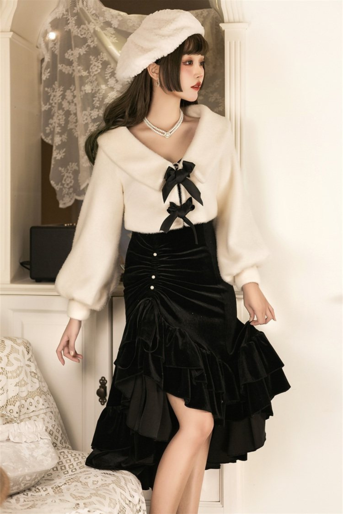 Mermaid Asymmetrical Camisole Dress + Ribbon Jacket