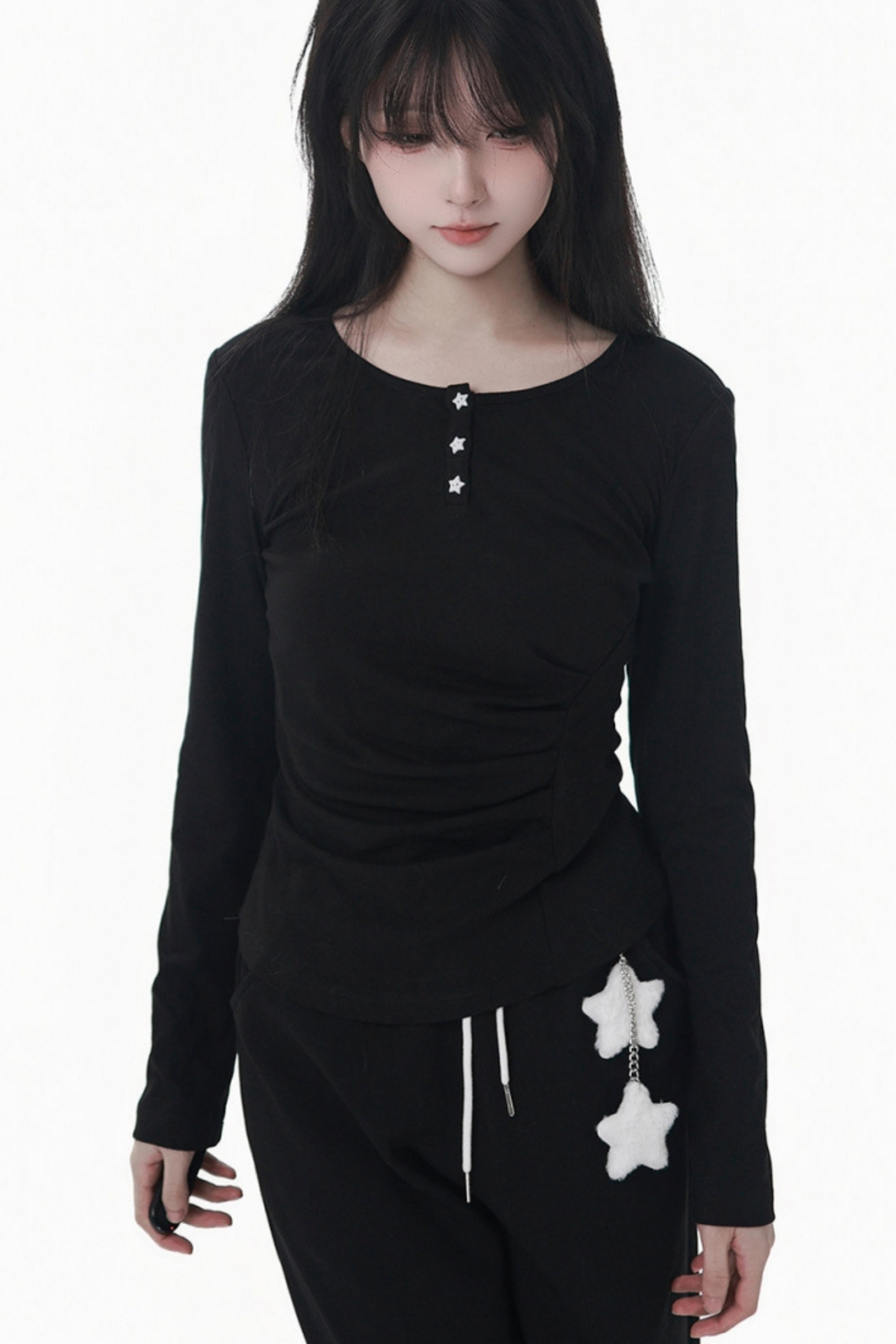 マルチカラーボタンリボントップス