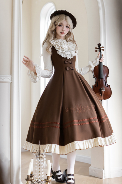 ツインフリルドールジャンパースカート+トップス+リボン+ハット