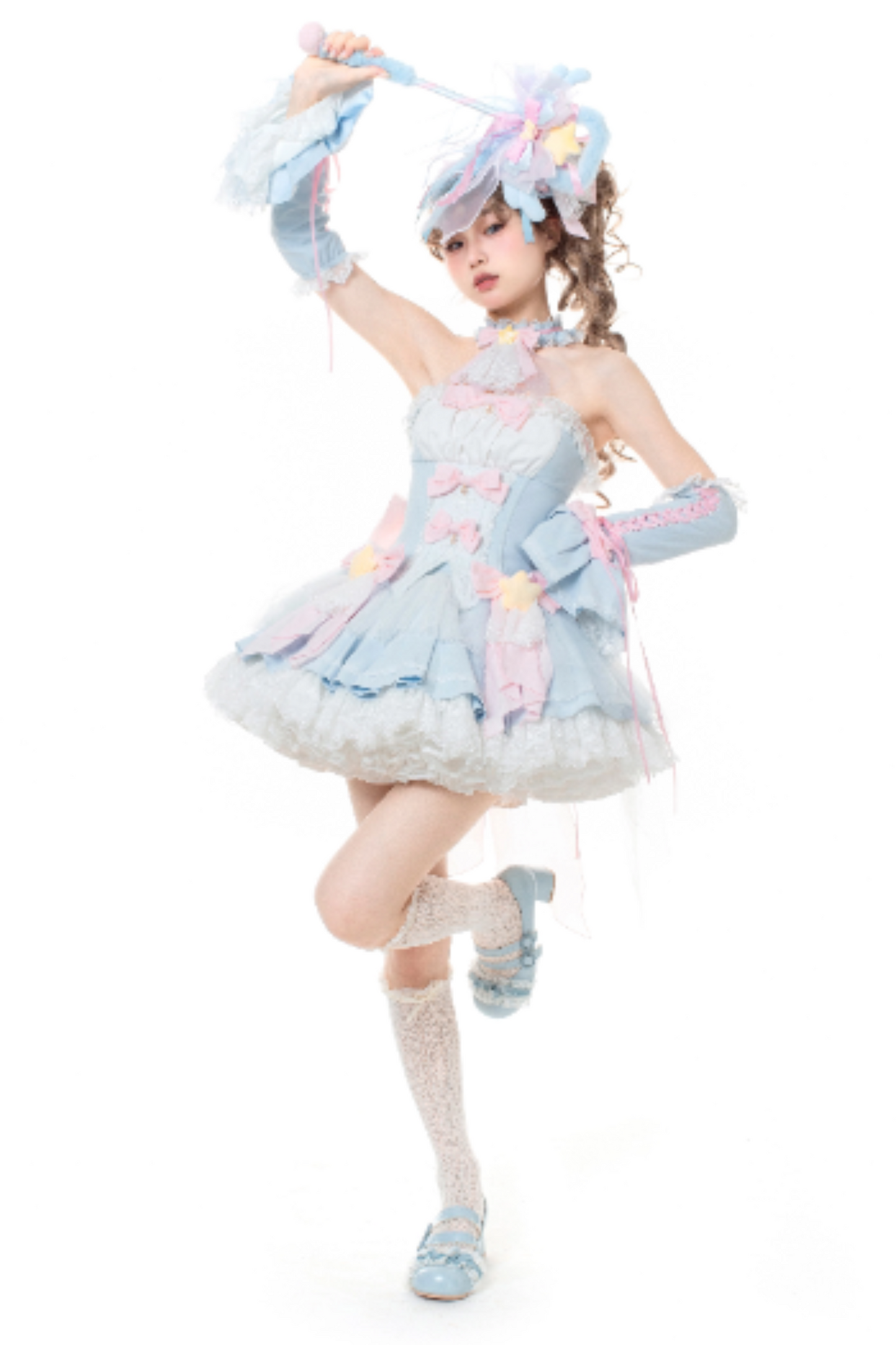 魔法妖精スパークリングウォーターロリータトップス+スカート+ヘアクリップ+テール+魔法ステッチ