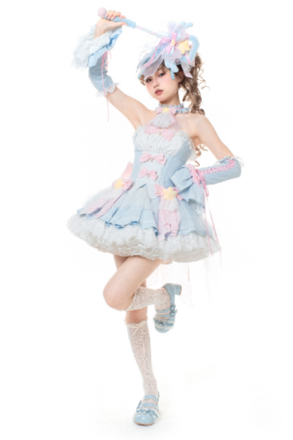 魔法妖精スパークリングウォーターロリータトップス+スカート+ヘアクリップ+テール+魔法ステッチ