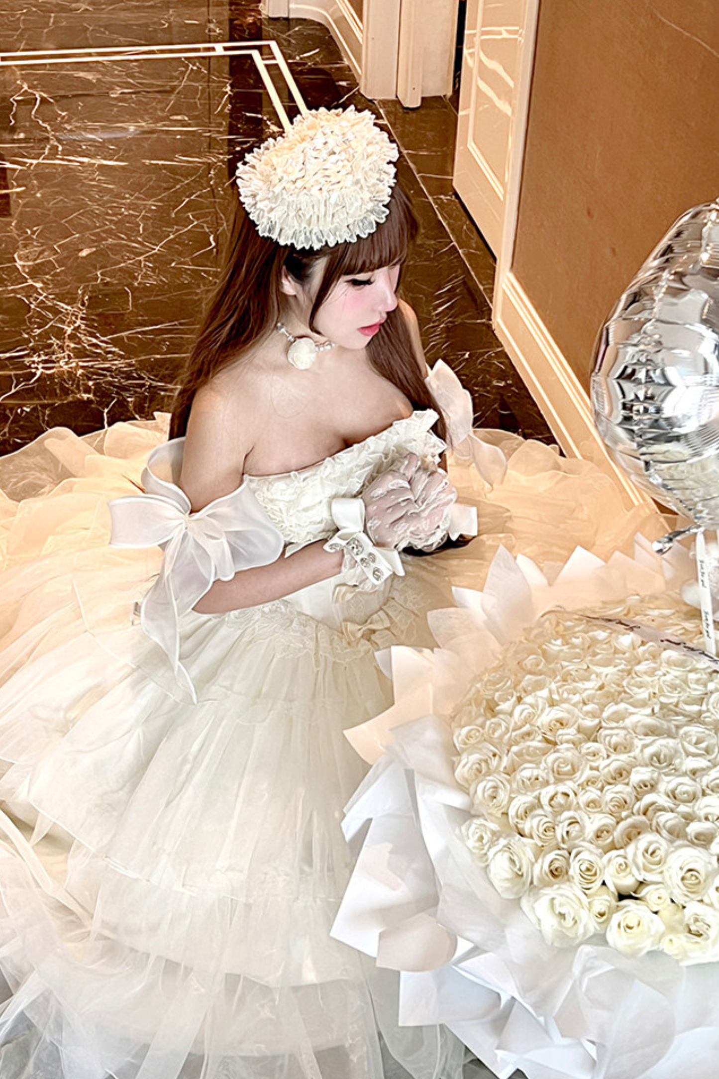 ファーストラブフローラルドレス+スリーブ