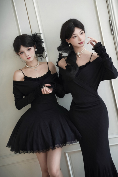 ローVネックニットストレッチスリムワンピース