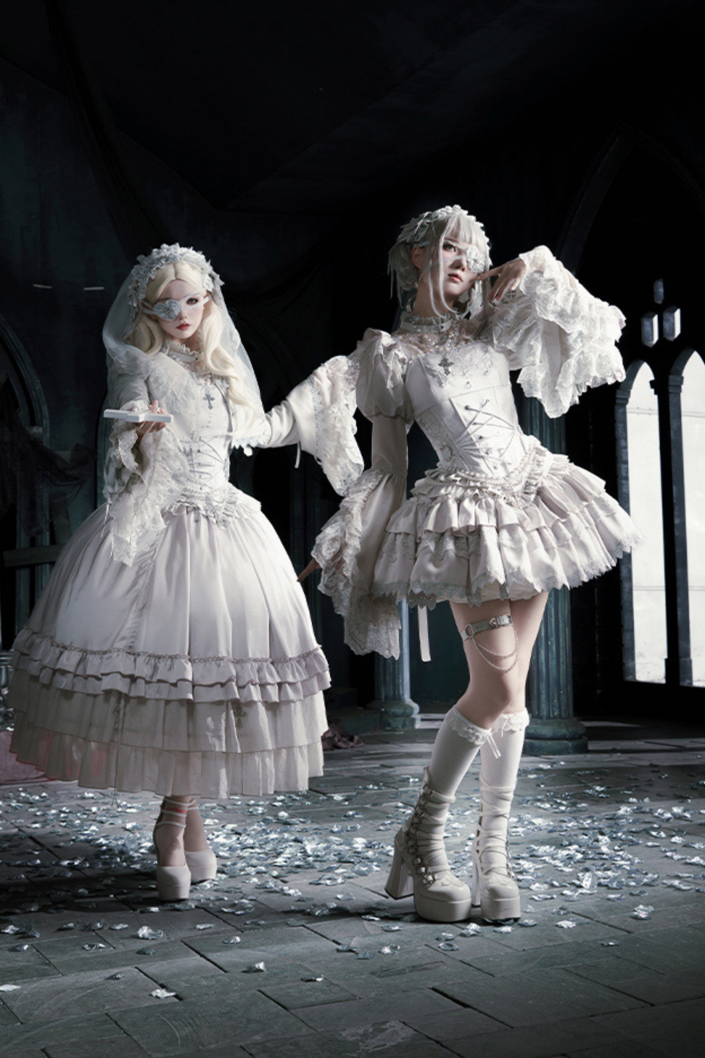 ゴシックロリータスカート+コルセット+ベール+ネックレス+ウエストチェーン