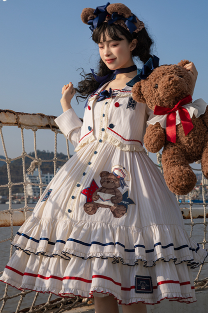 [Reservation Item] Marine Bear Design Doll Lolita Dress + Tie Top