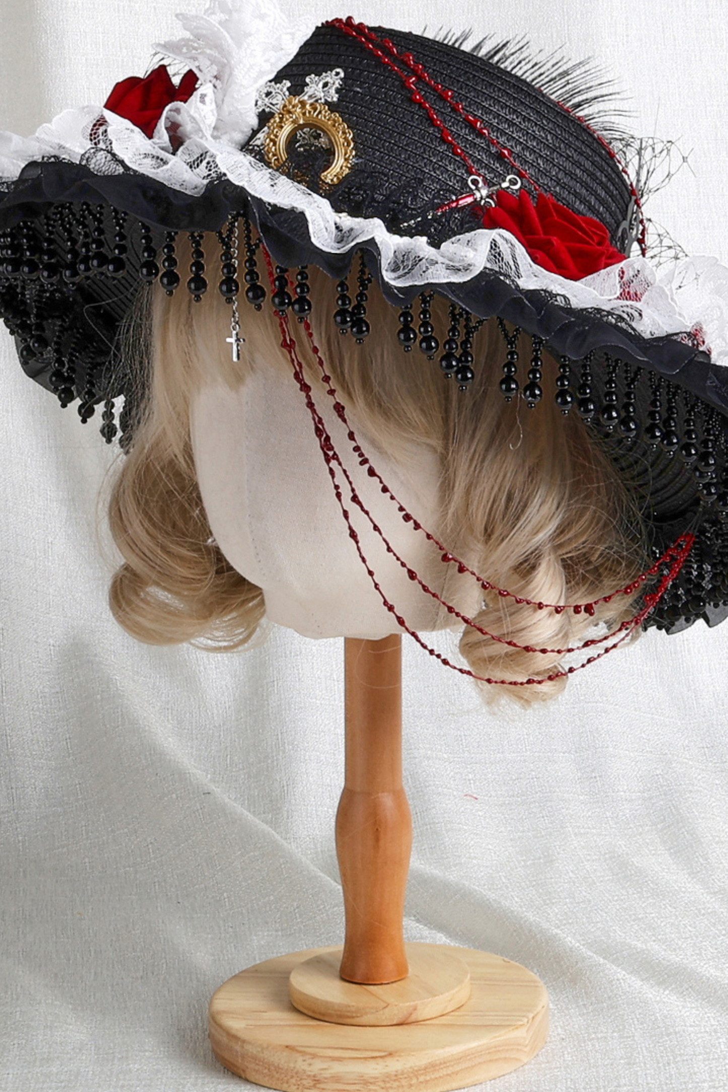 Gothic Rose Feather Hat + Bonnet + Hairband + Feather Clip