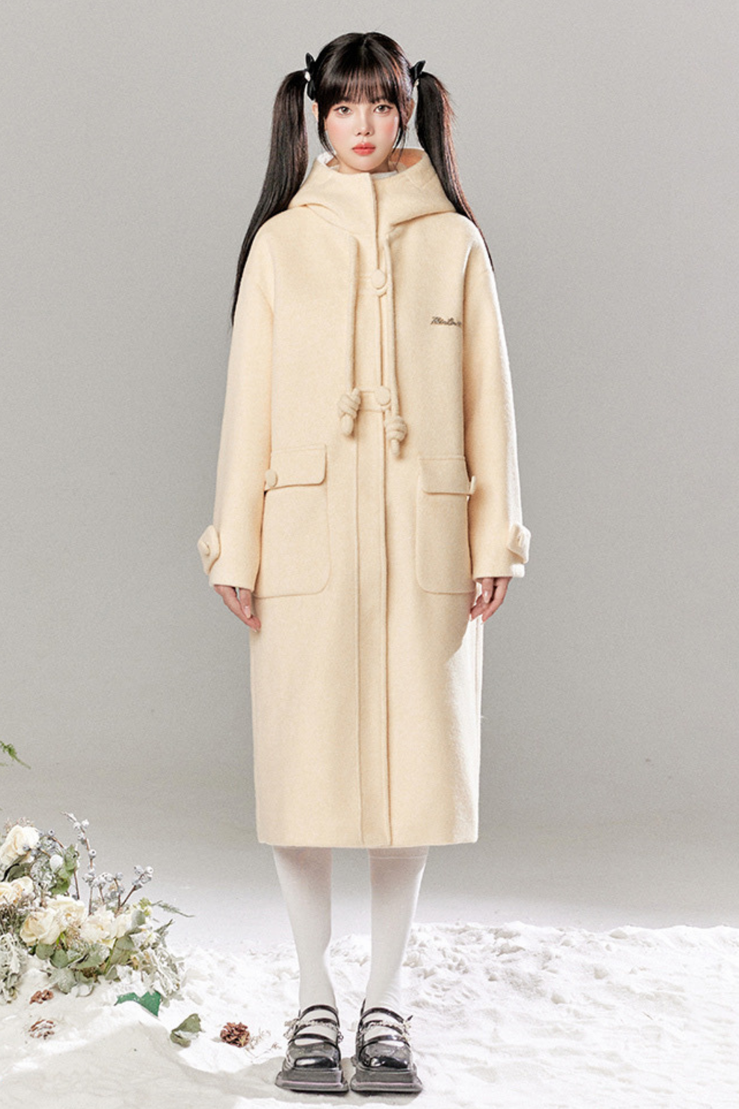 French Single Brest Food Long Wool Coat