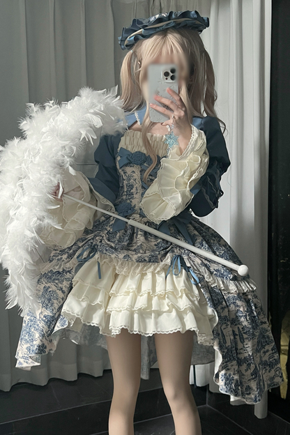 [Vorbestellfrist: 1. Maerz] Eleganter Asiatischer Lolita Traegerrock + Oberteil + Flache Muetze
