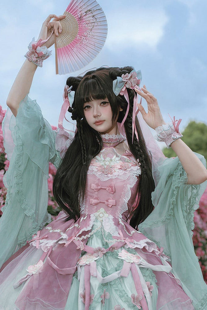 [Scadenza prenotazione 28 giugno] Accessori della serie sweet lolita floreale rosa x verde/rosso/viola/verde (choker, copricapo con velo floreale, fermagli per capelli, polsini da polso)