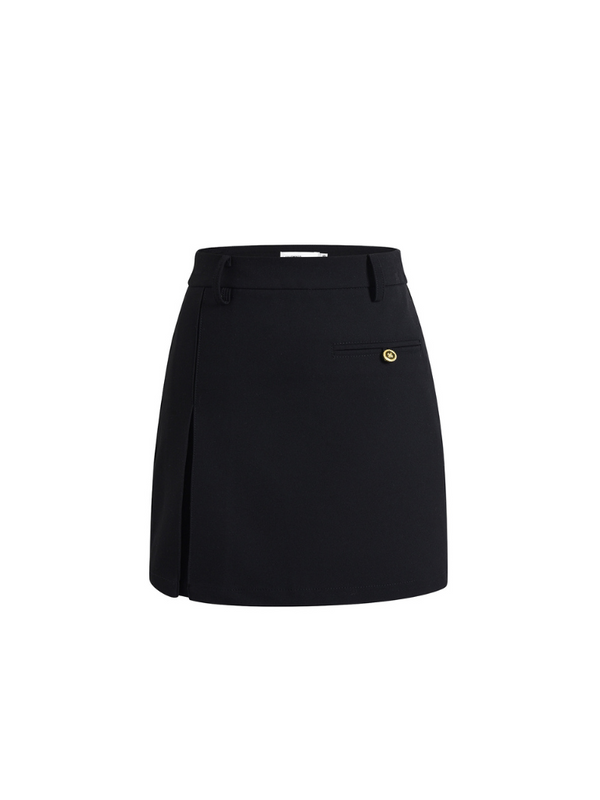 Buckle design high waist slim A line skirt