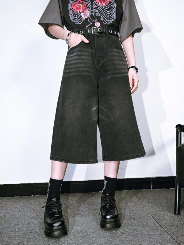 レトロモードデニムハーフパンツ