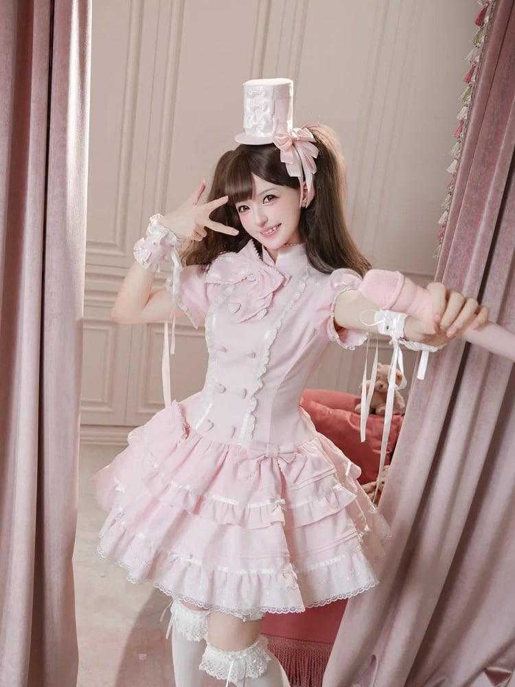 【10月23日予約締切】Pink Sweet Lolita Series Accessories (Jewel Ribbon Brooch + Ribbon Hat + Wrist Cuffs)