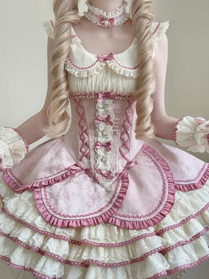 【12月17日予約締切】ピンクフローラルスイートロリータティアードドレス＋うさ耳ボンネット＋アクセサリー