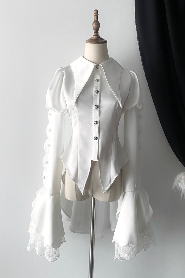 [Order Deadline: February 8] Long Pointed Collar Bell Sleeve Trailing Prince Shirt