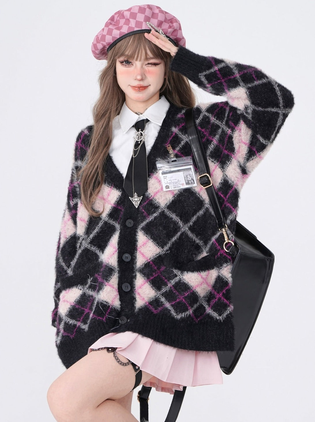 Retro Fur Argyle Cardigan