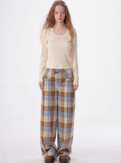 Retro Check Wide Pants