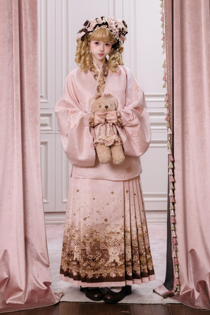 Kleines Bär-Dessert-Haus Kleid + Rock + Schürze + Brosche + Überrock