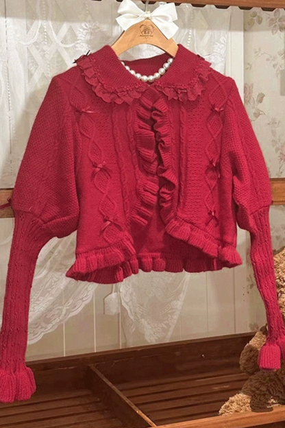 Little Ribbon Ruffle Cable Knit Cardigan