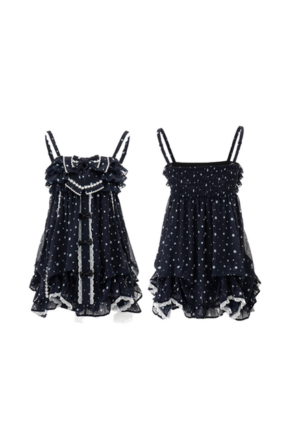 ドットシフォンサンドレス+ラビットハット