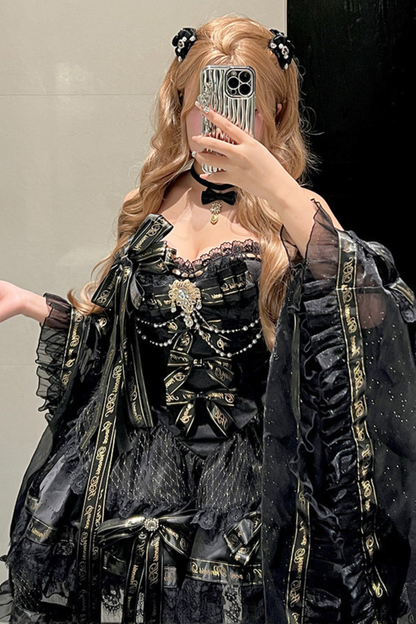 ゴールデンゴシックドレス+チョーカー+スリーブ+バッジ