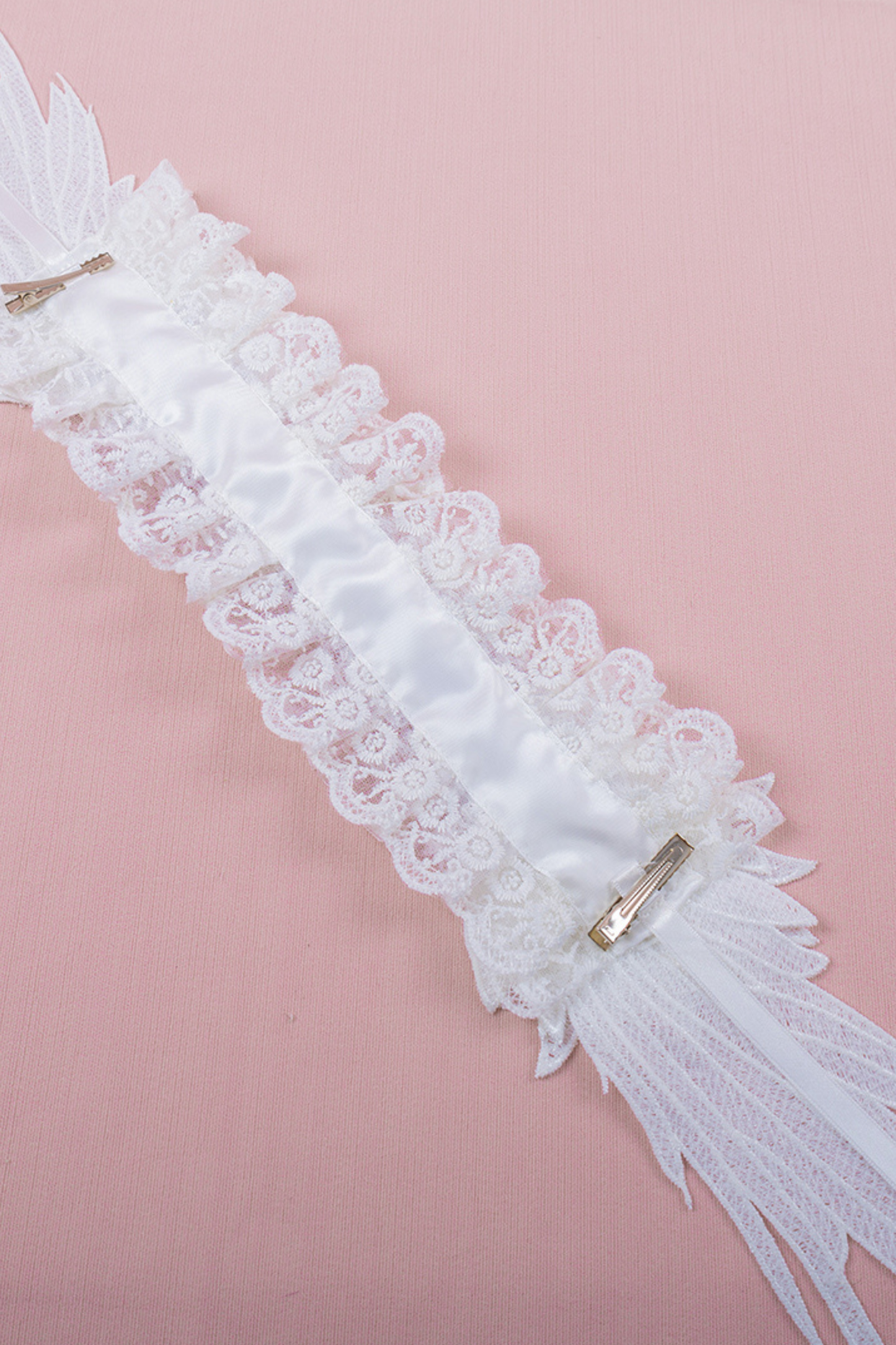 ホワイトレースブライダルスタイルボンネット+ヘアバンド+クリップ+スリーブ