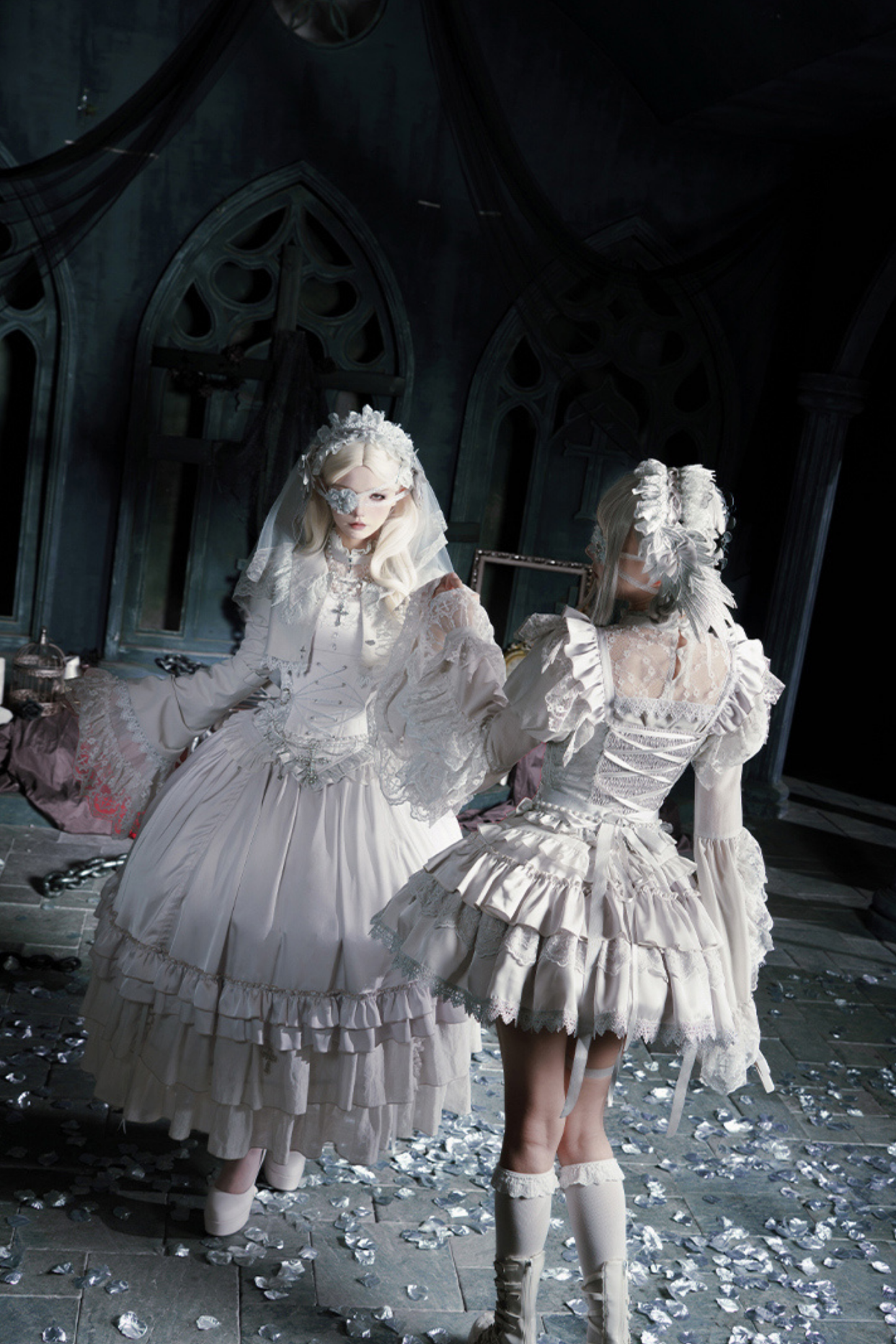 ゴシックロリータスカート+コルセット+ベール+ネックレス+ウエストチェーン