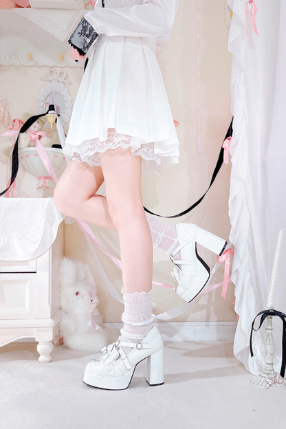 Stone heart ribbon platform shoes