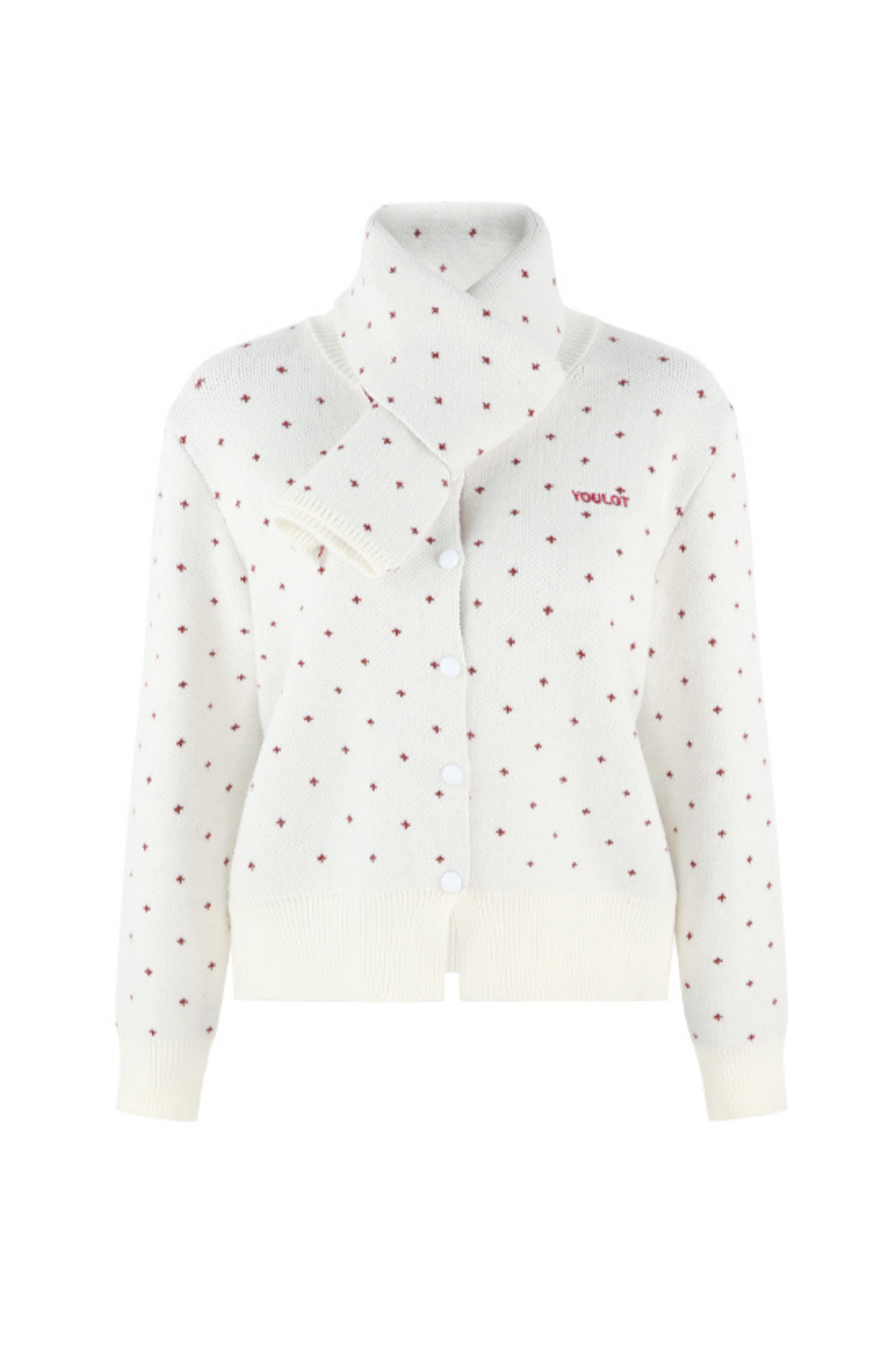 フレンチスタイルドットマフラー付きンカーディガン