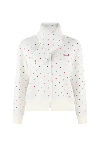 フレンチスタイルドットマフラー付きンカーディガン