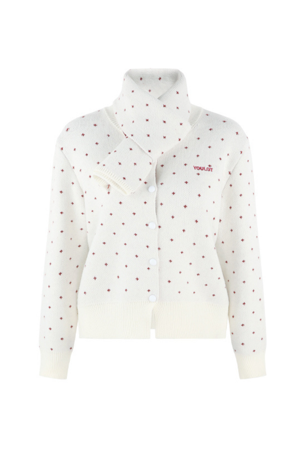 フレンチスタイルドットマフラー付きンカーディガン