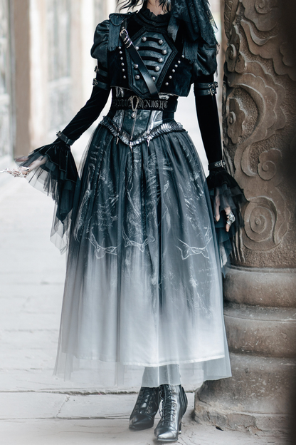 [Preordine entro l'8 giugno] Set completo abito militare gotico scuro Phantom Night (giacca + top a bustier + gonna)