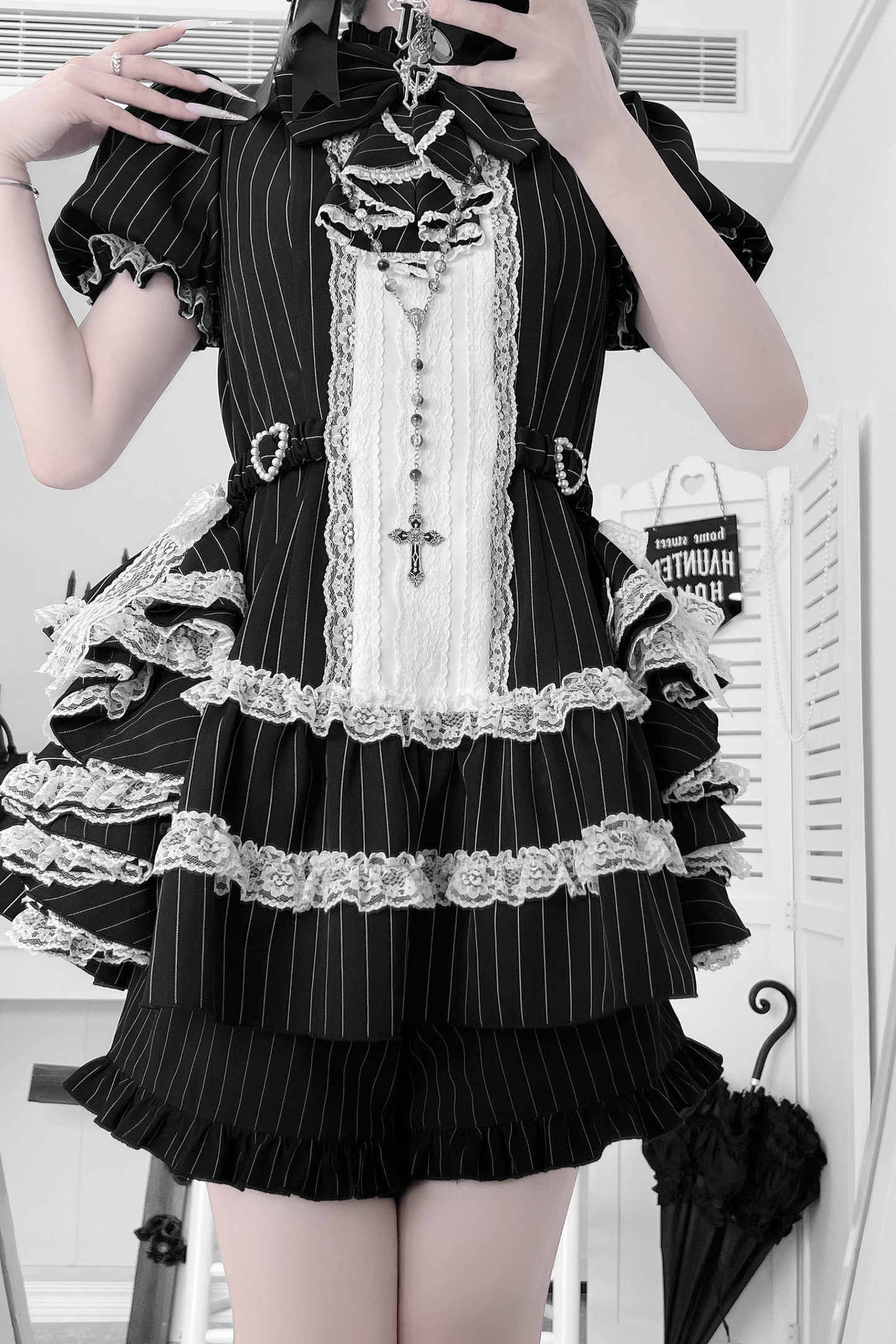 パフスリーブエレガントゴシックスタイルトップス+パンツ