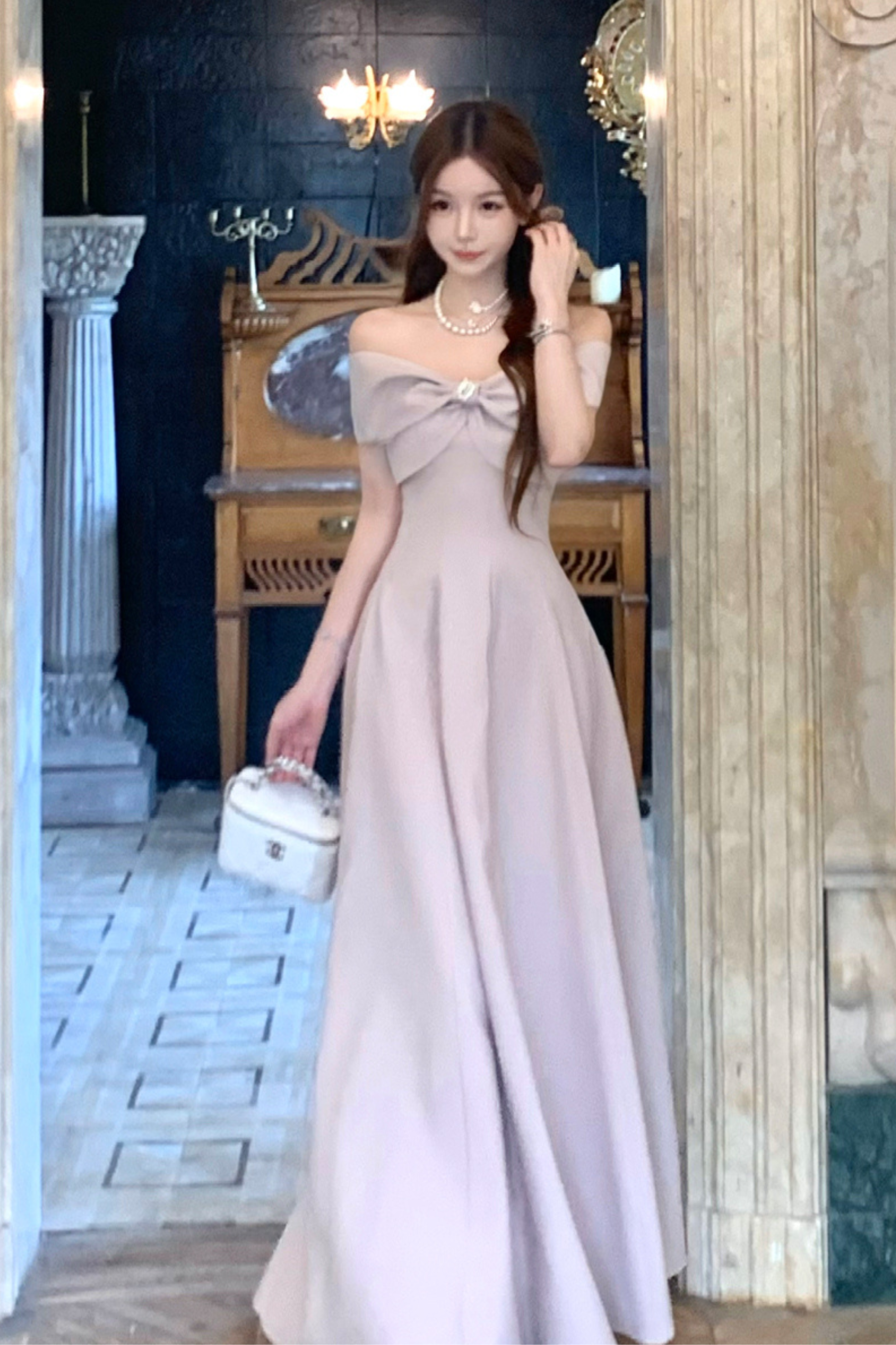 Off Shoulder Ribbon Short Flare Dress + Long Flare Dress Belchic Off Shoulder Ribbon Short Flare Dress + Long Flare Dress Belchic