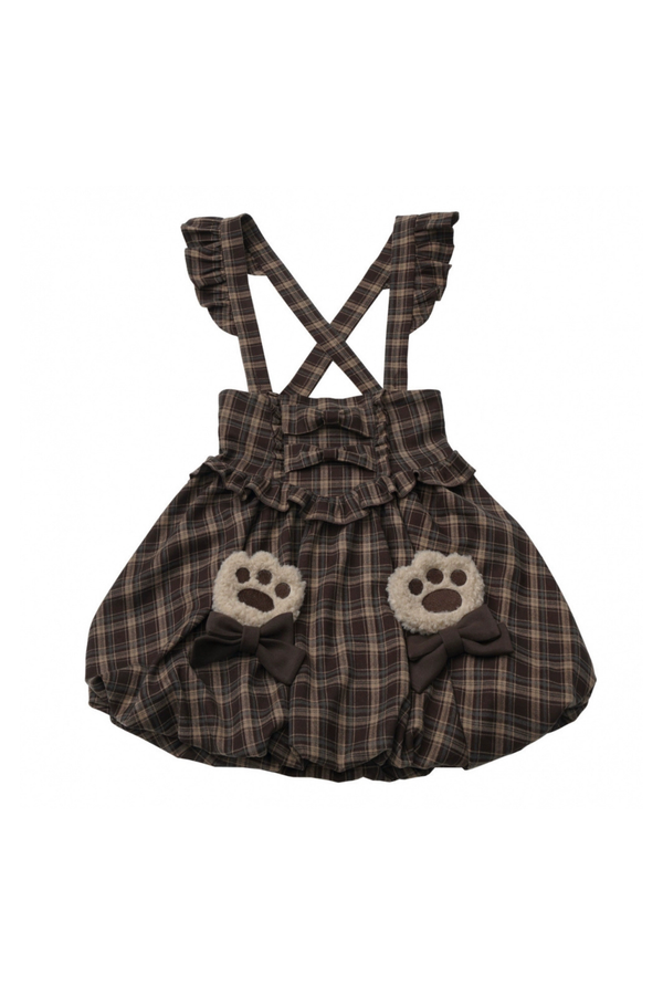 ベルベットベアフードケープ+トップス+サスペンダースカート+レッグカバー