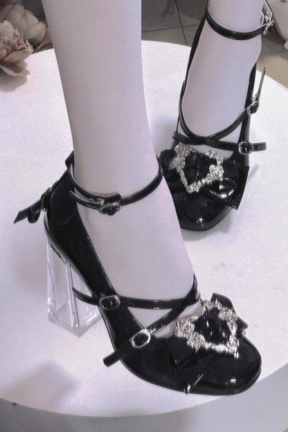 ラブバックルクリスタルヒールシューズ