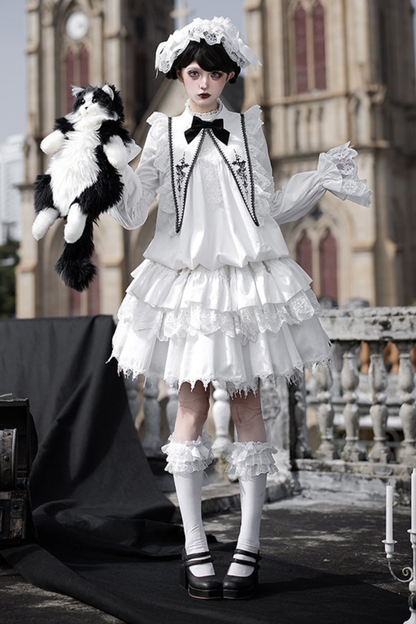 Gothic Doll Multi-Tiered Dress + Belt + Fake Collar + Hairband