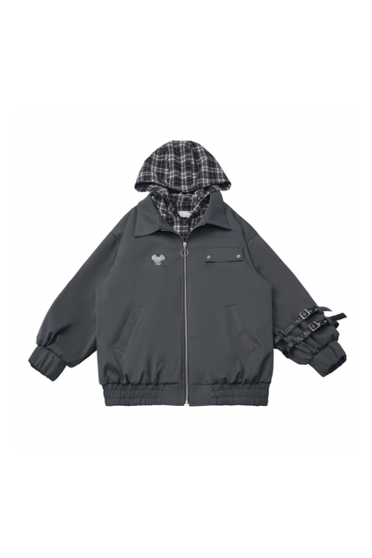 ビッグファーカラージャケット+トップス+スカート+パンツ+チェックフードジャケット