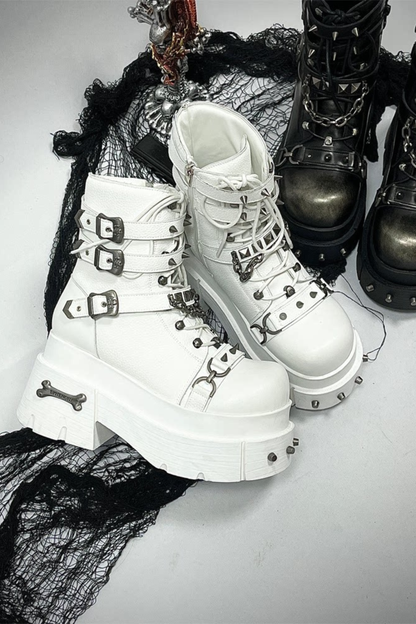 가죽 펑크 플랫폼 부츠