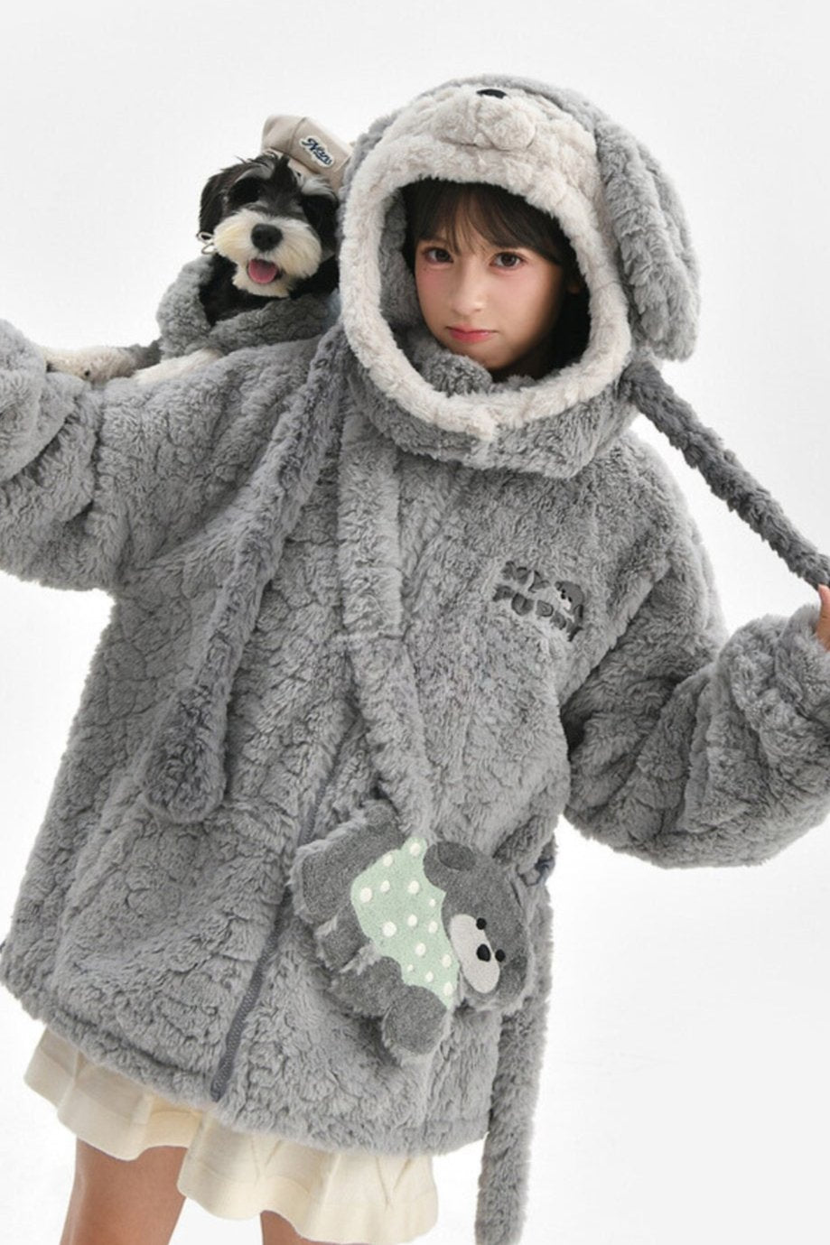 Cute Puppy Design Sweat Shirt+Gray Bag